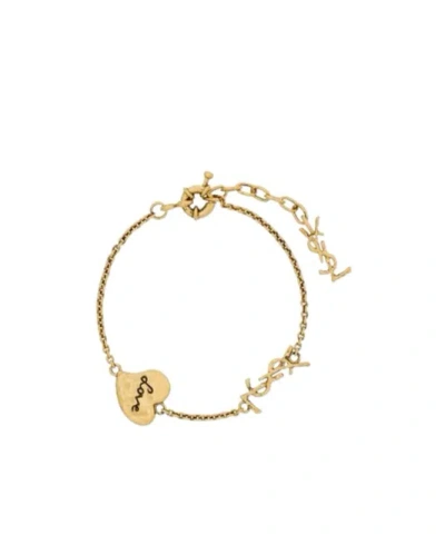 Saint Laurent Cassandre Heart Bracelet In Brass In Gold