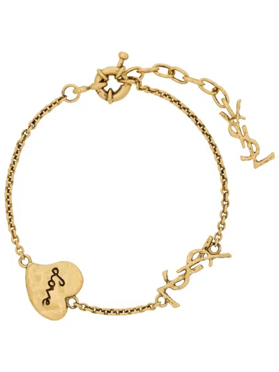 Saint Laurent Cassandre Heart Brass Bracelet In Gold
