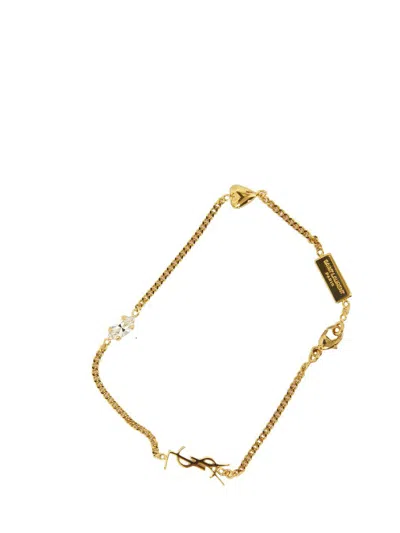 Saint Laurent Cassandre Heart Charm Bracelet In Metal And Rhinestone In Gold
