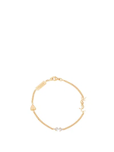 Saint Laurent `cassandre` Heart Charm Bracelet In Metallic