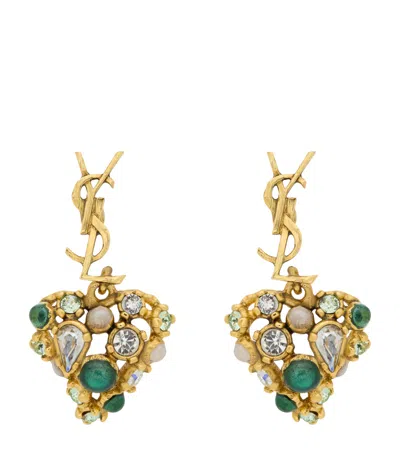 Saint Laurent Cassandre Heart Clip-on Pendant Earrings In Gold