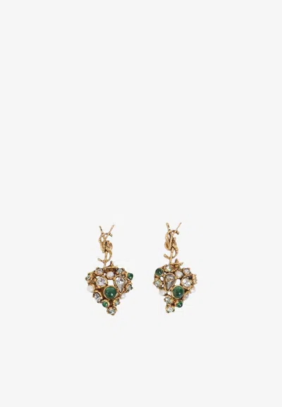 Saint Laurent Cassandre Heart Hammered Earrings In Purple
