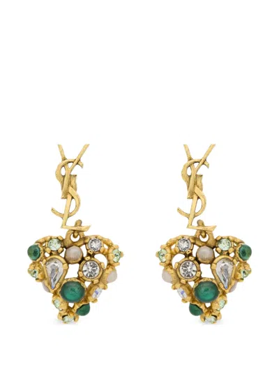 Saint Laurent Cassandre Heart-pendant Earrings In Gold