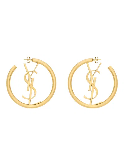 Saint Laurent Cassandre Hoop Earrings In Metal In Gold