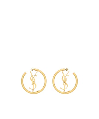 Saint Laurent Cassandre Hoop Earrings In Metal In Yellow