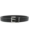Saint Laurent Grained Leather Cassandre Thin Belt With Square Buckle Accessories In Black