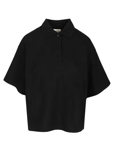 Saint Laurent Cassandre In Piqué Polo Shirt Black