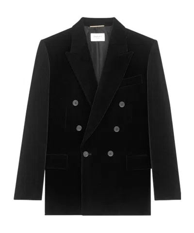 Saint Laurent Cassandre Jacket In Velvet In Black