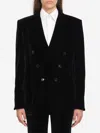 Saint Laurent Velvet Double-breasted Jacket Button Detailing In Black