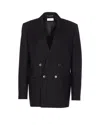 Saint Laurent Cassandre Double-breasted Wool Gabardine Blazer In Black
