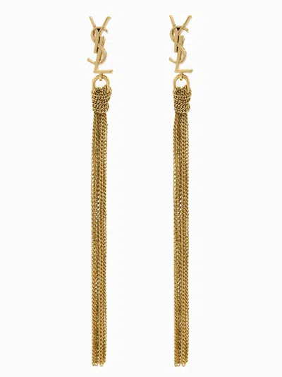Saint Laurent Metal Earrings With Cassandre Tassel In Gold