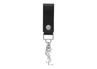Pre-owned Saint Laurent Cassandre Key Ring In Smooth Leather In Black