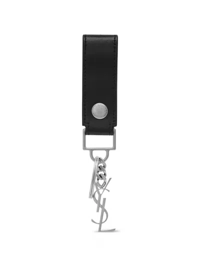 Saint Laurent Cassandre Key Ring In Smooth Leather In Yellow
