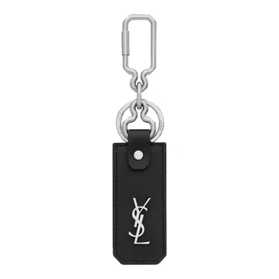 Saint Laurent Cassandre-plaque Leather Keyring In Black
