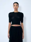 Saint Laurent Semi-sheer Crewneck Top With Cassandre In Black