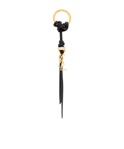 Saint Laurent Cassandre Knotted Leather Keyring In Black