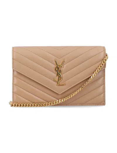Saint Laurent Cassandre Lambskin Chain Wallet In Multi