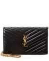 Saint Laurent Cassandre Lambskin Leather Wallet On Chain In Black