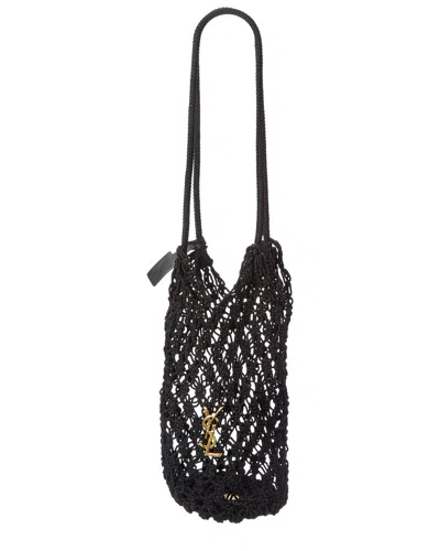 Saint Laurent Cassandre Large Crochet Tote In Black