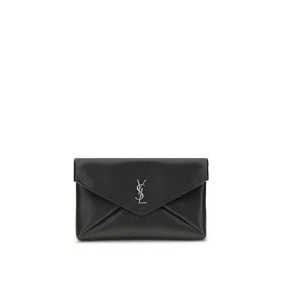 Saint Laurent Cassandre Large Envelope Clutch Bag In Black