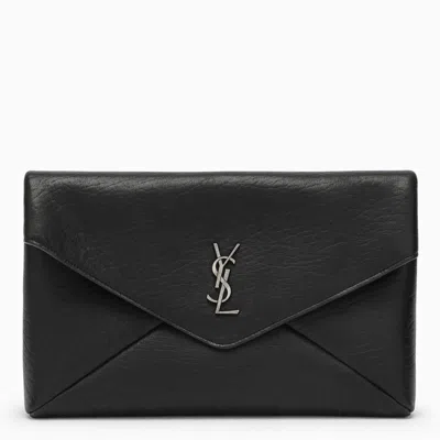 Saint Laurent Cassandre Large Envelope Clutch Bag With Logo In Black
