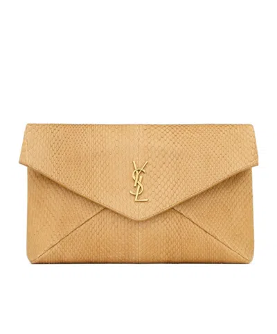 Saint Laurent Cassandre Large Envelope Clutch In Python In Nude