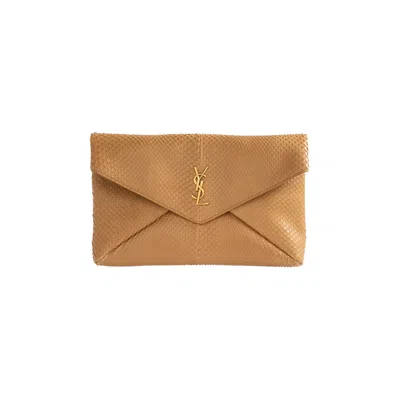 Pre-owned Saint Laurent Cassandre Large Envelope Clutch 'topaz Yellow' | Tan | Women's Size Onesize