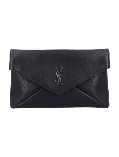 Saint Laurent Cassandre Large Envelope Pouch In Black