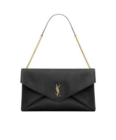 Saint Laurent Cassandre Large Envelope Pouch In Black