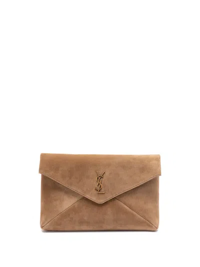 Saint Laurent `cassandre` Large `envelope` Pouch In Brown