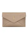 Saint Laurent Cassandre Large Envelope Pouch In Lambskin In Brown