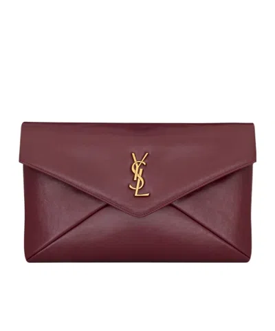 Saint Laurent Cassandre Large Envelope Pouch In Shiny Leather In Purple