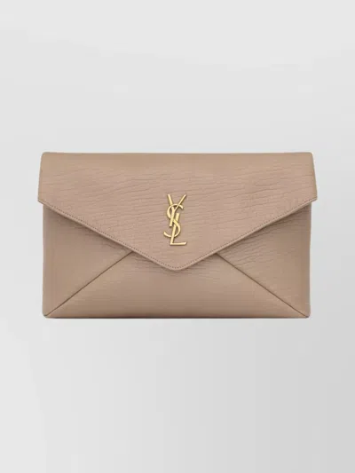 Saint Laurent Cassandre Large Envelope Style Clutch Bag In Brown