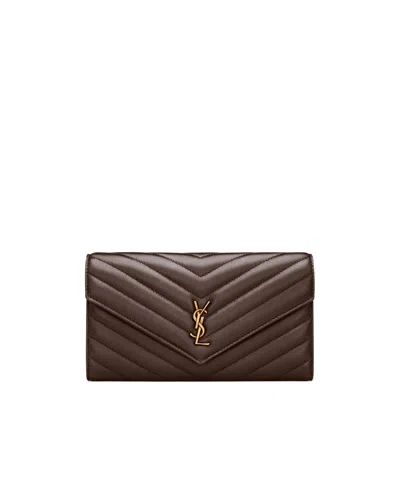 Saint Laurent Cassandre Large Flap Wallet In Lambskin In Arabica