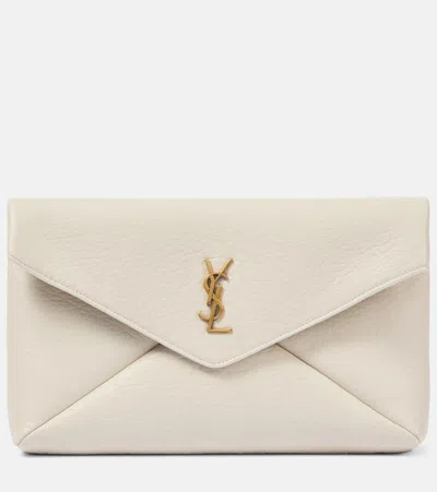 Saint Laurent Busta Leather Clutch Bag In White