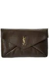 Saint Laurent Cassandre Large Leather Envelope Pouch In Brown