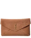 Saint Laurent Cassandre Large Leather Envelope Pouch In Brown