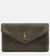 Saint Laurent Leather Cassandre Envelope Pouch In Gray