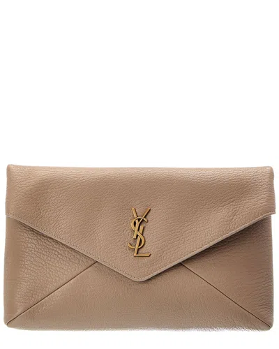 Saint Laurent Cassandre Large Leather Pouch In Brown