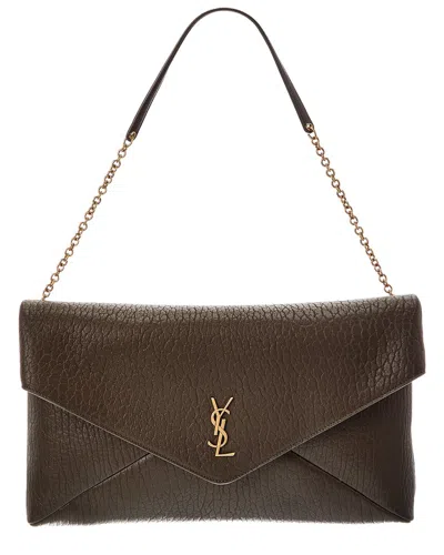 Saint Laurent Cassandre Large Leather Pouch In Brown