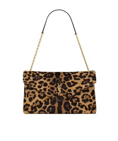 Saint Laurent Cassandre Large Pouch On Chain In Pony Hair Leather In Multi