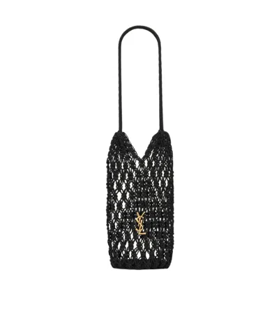 Saint Laurent Cassandre Large Tote In Crochet In Black