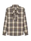 Saint Laurent Cassandre Checked Buttoned Shirt In Sand