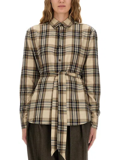 Saint Laurent Cassandre Lavallière Shirt In Sand