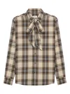Saint Laurent Tartan Check Long-sleeved Shirt In Neutral