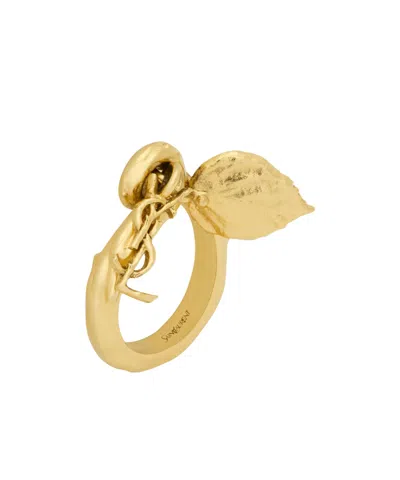 Saint Laurent Cassandre Leaf Charm Ring In Metal In Gold