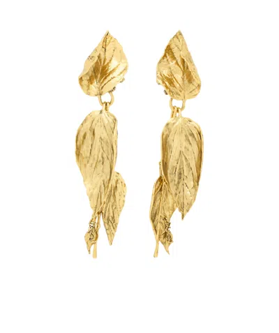 Saint Laurent Cassandre Leaf Earrings In Metal In Gold