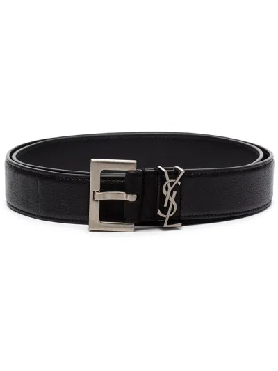 Saint Laurent Elegant Calfskin Belt For Men In Noir