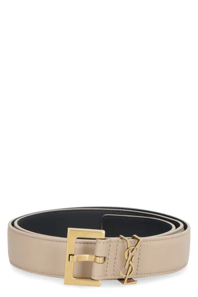 Saint Laurent Cassandre Thin Belt With Square Buckle In Box Leather Accessories In Gold