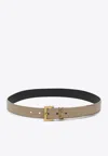 Saint Laurent Cassandre Leather Belt In Sand